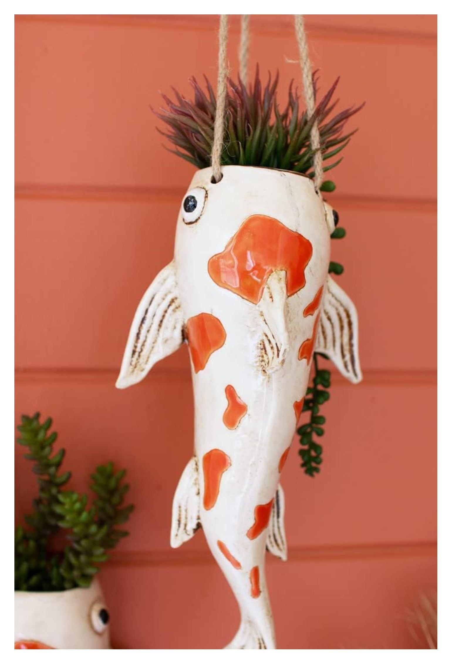 13-inch Ceramic Koi Fish Hanging Planter