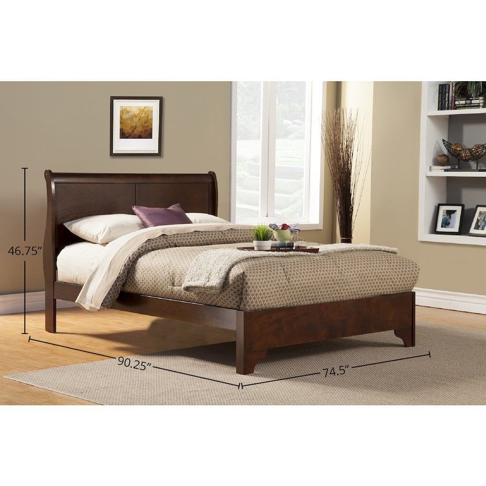 California King Brown Wood Sleigh Bed with Headboard