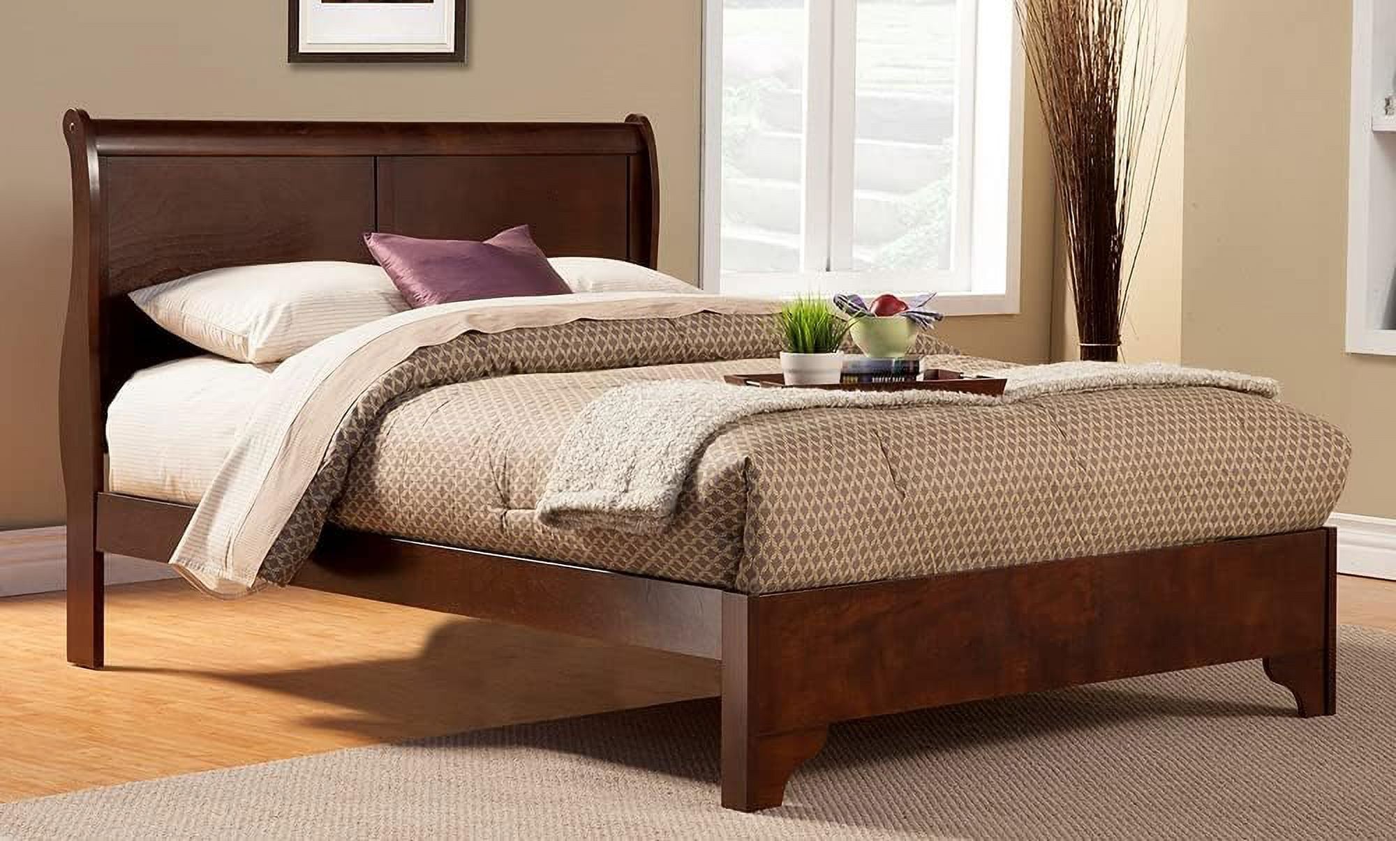 Cappuccino Brown Full Sleigh Bed with Upholstered Headboard