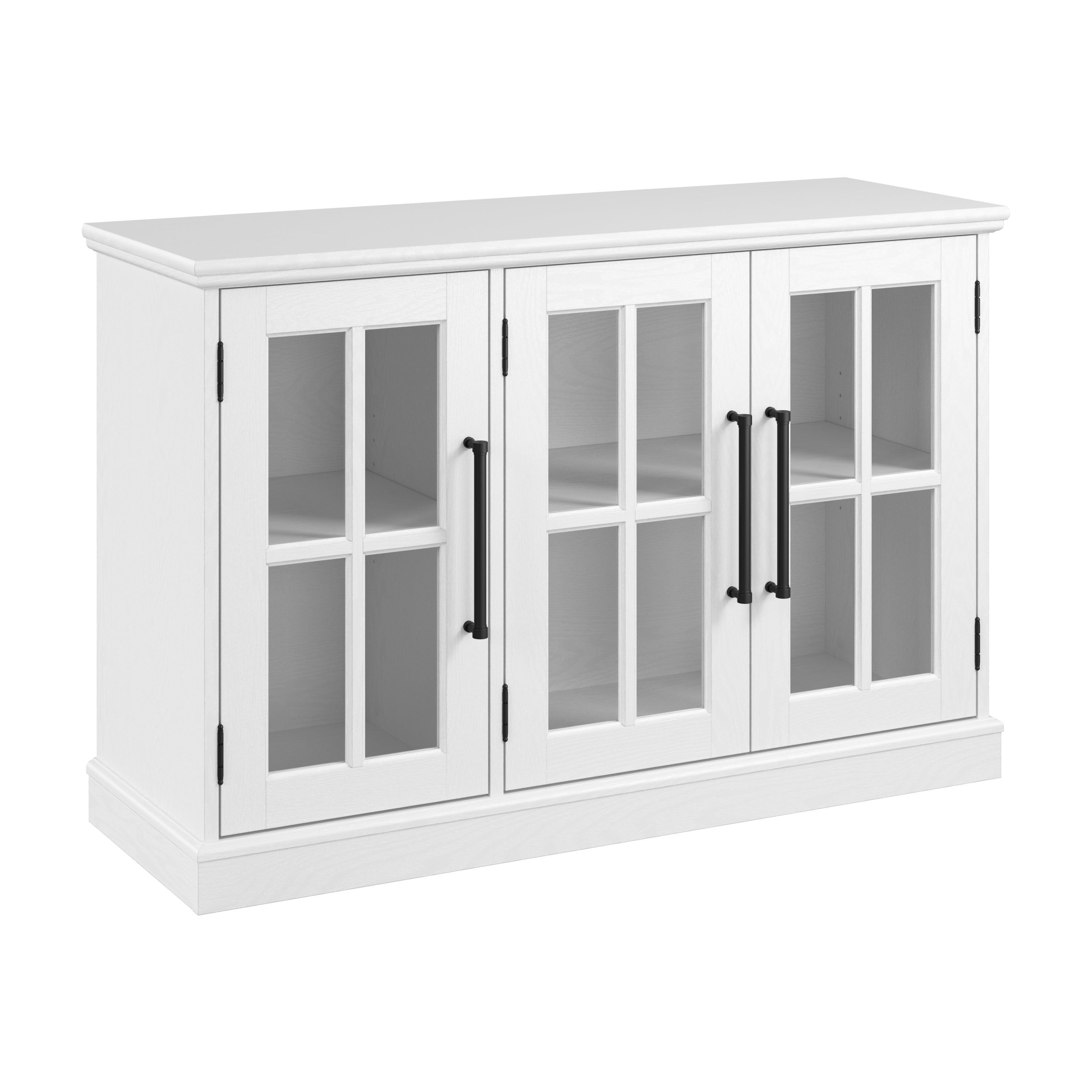 White Ash 46" TV Stand with Glass Doors and Black Handles