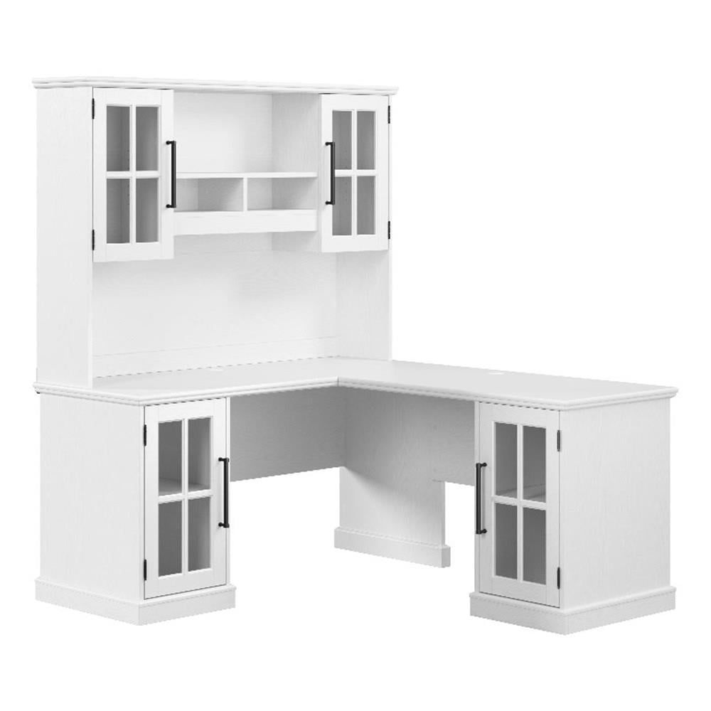 White L-Shaped Corner Computer Desk with Hutch and Storage