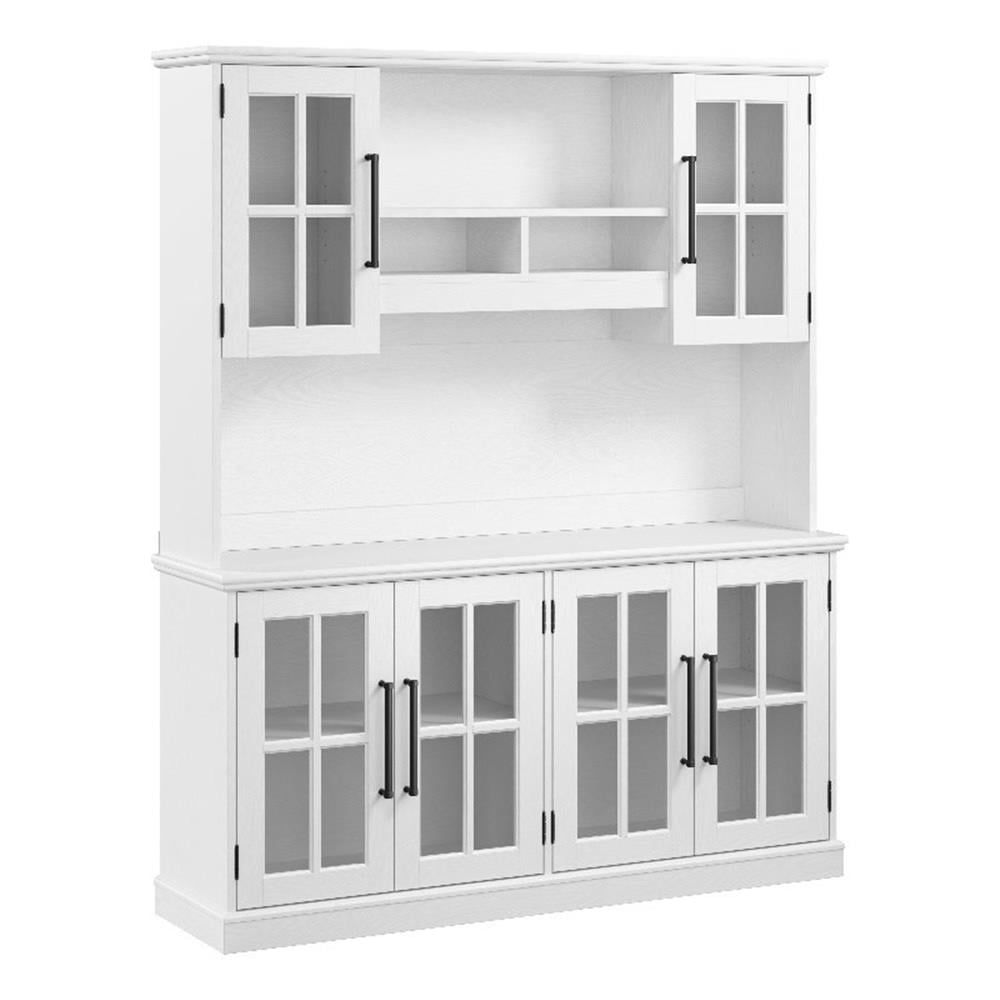 White Ash China Cabinet with Glass Doors and Hutch