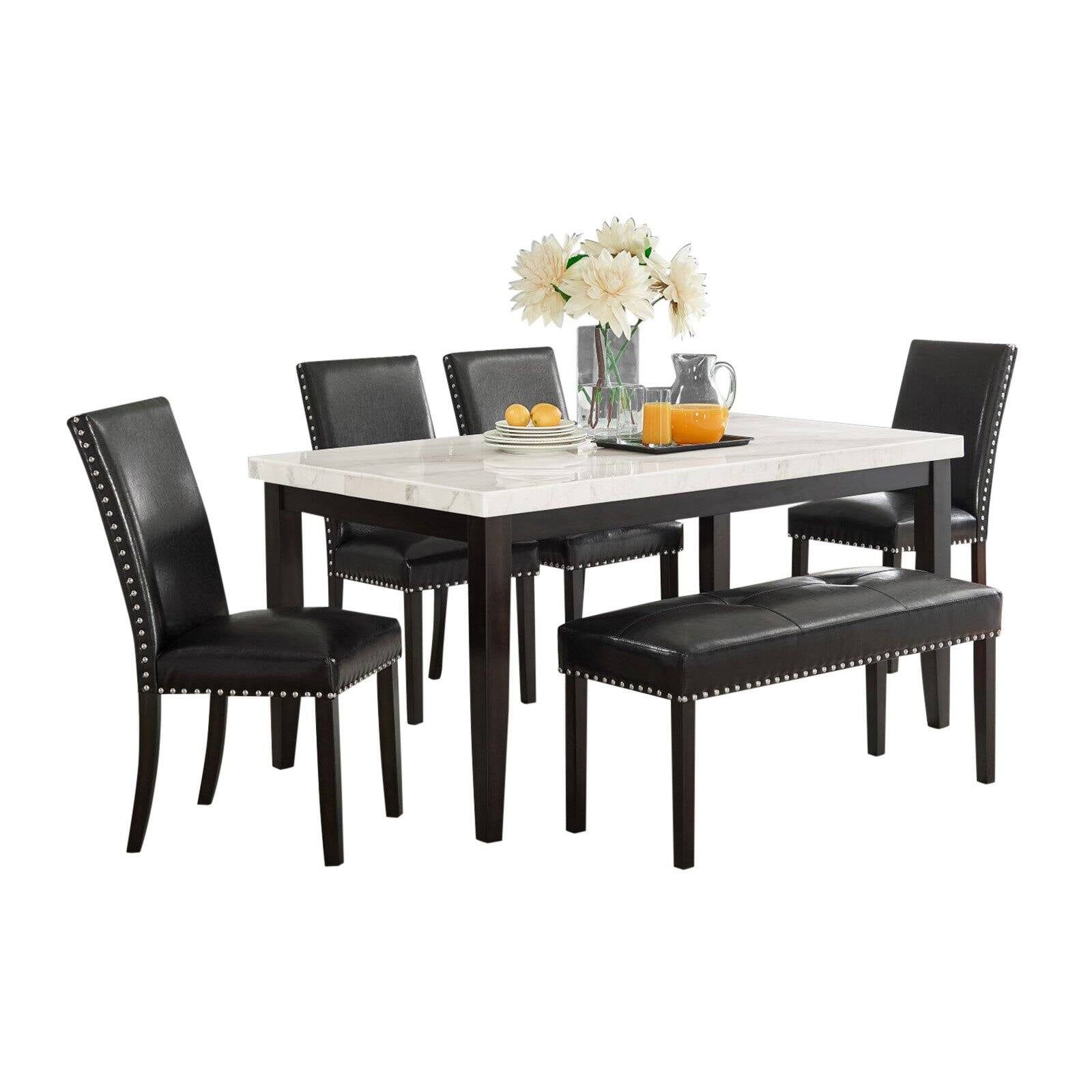 Westby White Marble Top Dining Table with Ebony Black Base