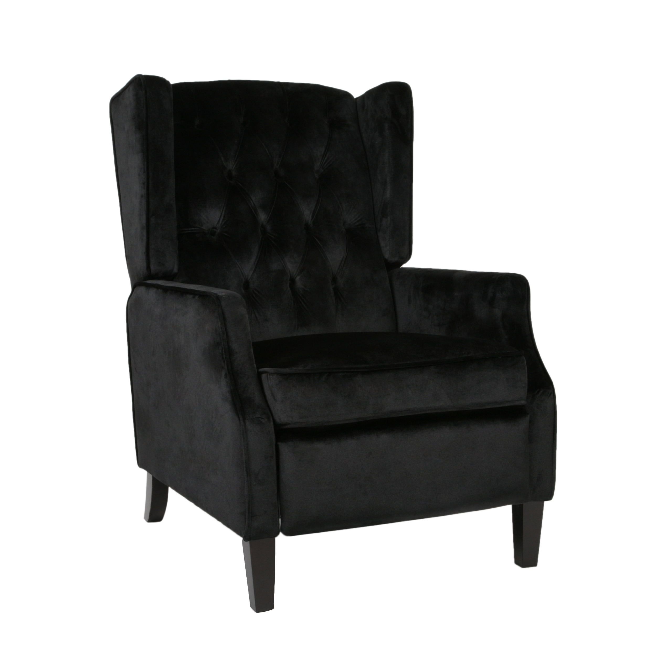 Mid-Century Velvet Wingback Recliner in Black and Dark Brown