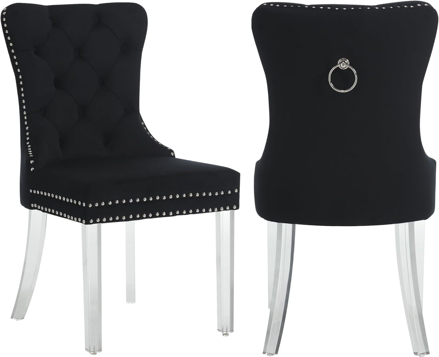 Black Velvet Upholstered Side Chair with Acrylic Legs