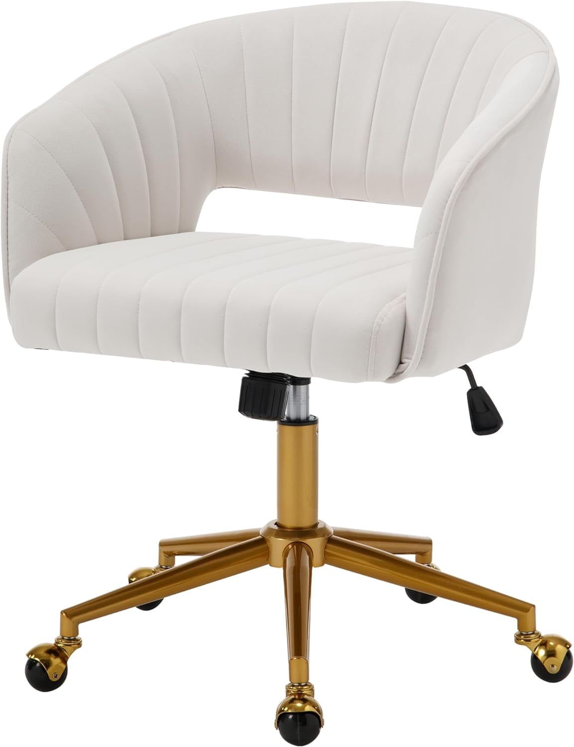 Beige Velvet Swivel Task Chair with Gold Metal Base