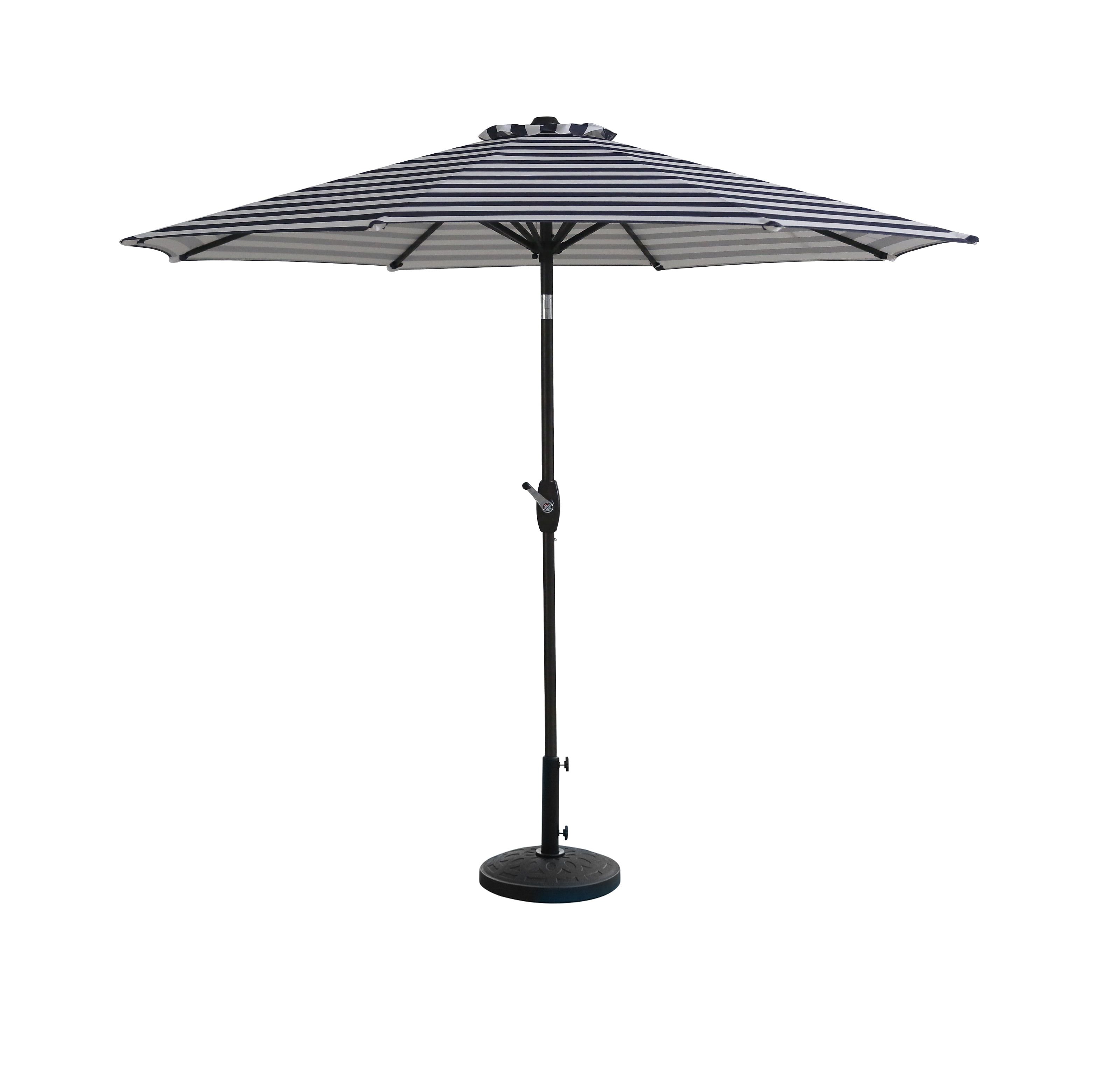 Gray and White Stripe 9 Ft Steel Outdoor Patio Umbrella with Resin Base