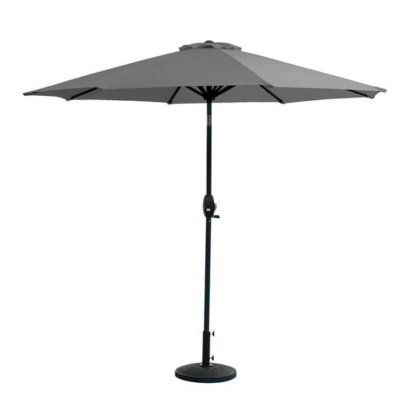 Gray 9 Ft Steel Outdoor Patio Umbrella with Resin Base