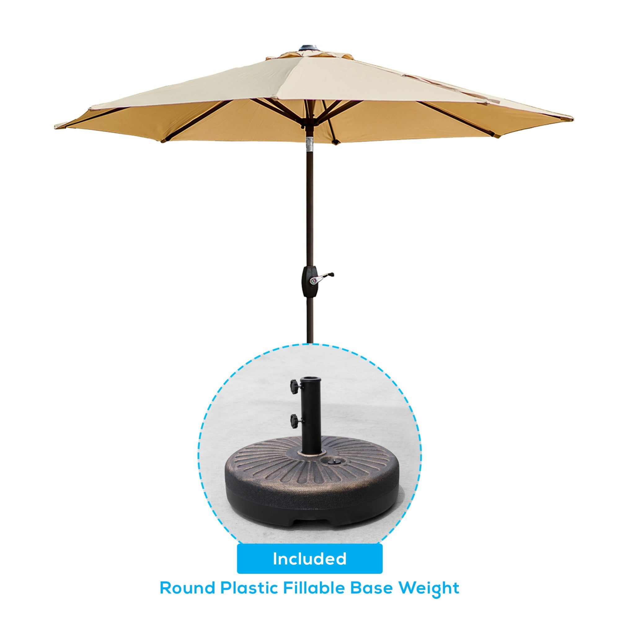 Beige 9 Ft Outdoor Patio Umbrella with Bronze Base