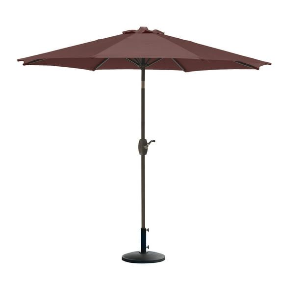9 Ft Coffee Steel Outdoor Patio Umbrella with Resin Base