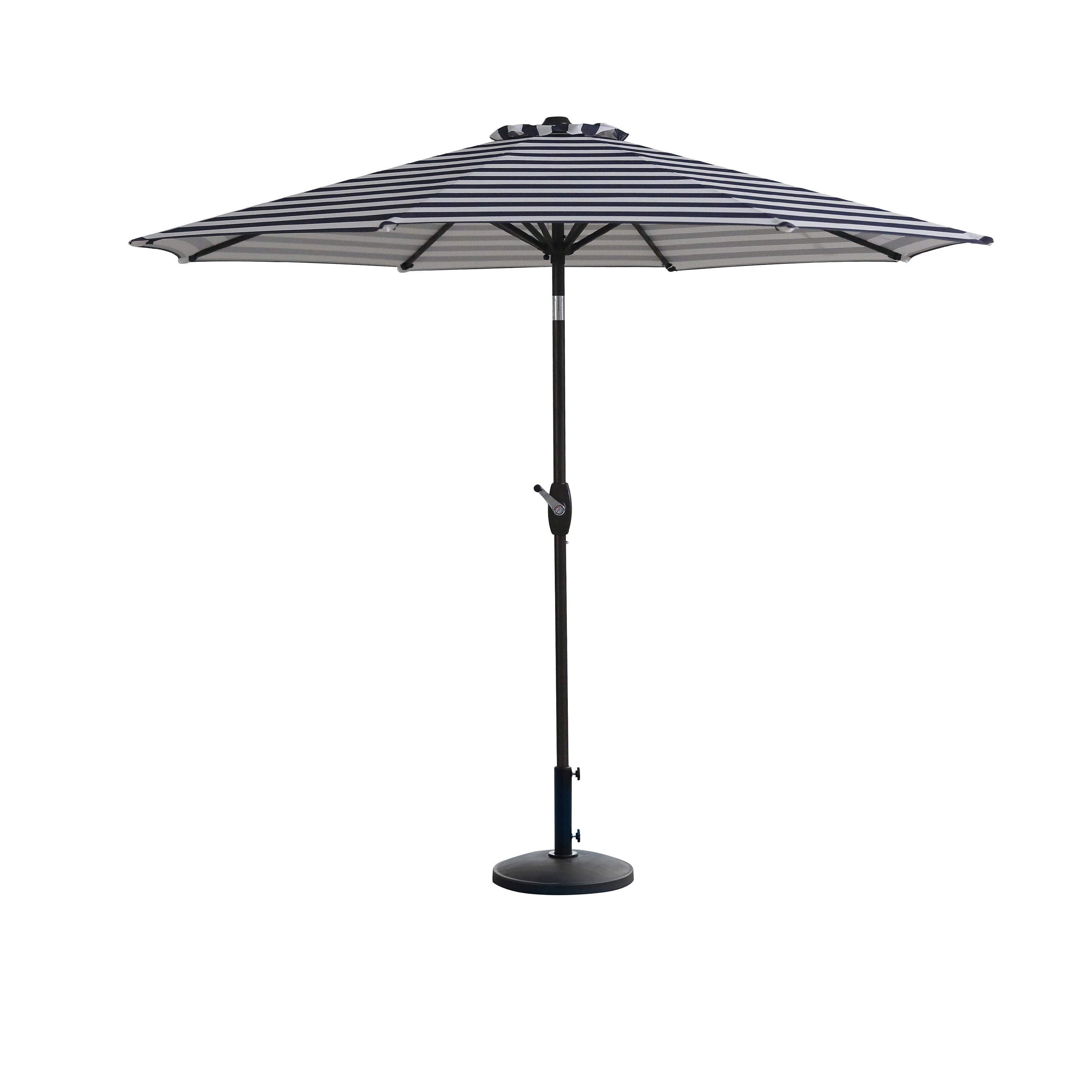 Gray and White Stripe 9-ft Steel Patio Umbrella with Resin Base