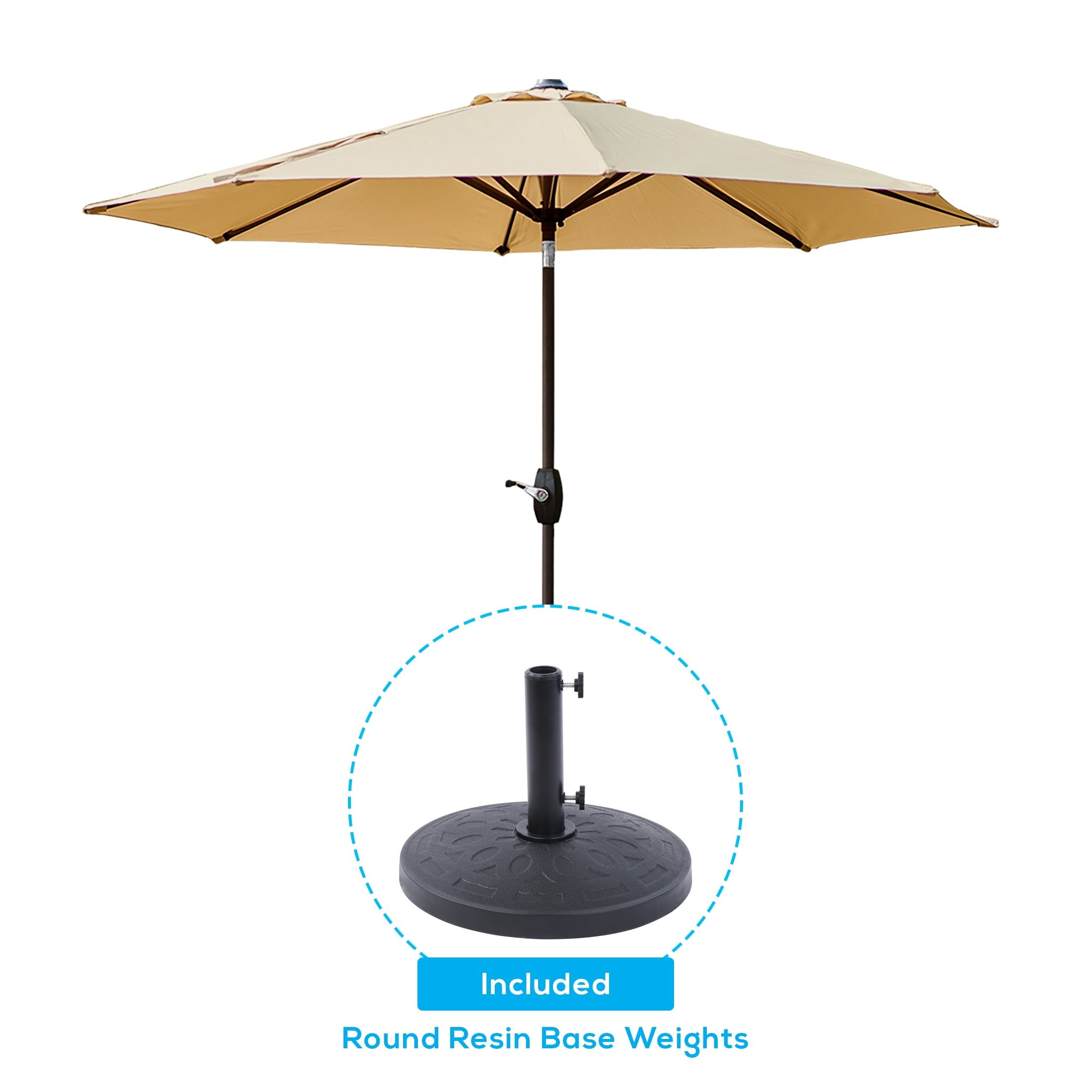 Beige 9 Ft Steel Outdoor Patio Market Umbrella with Resin Base