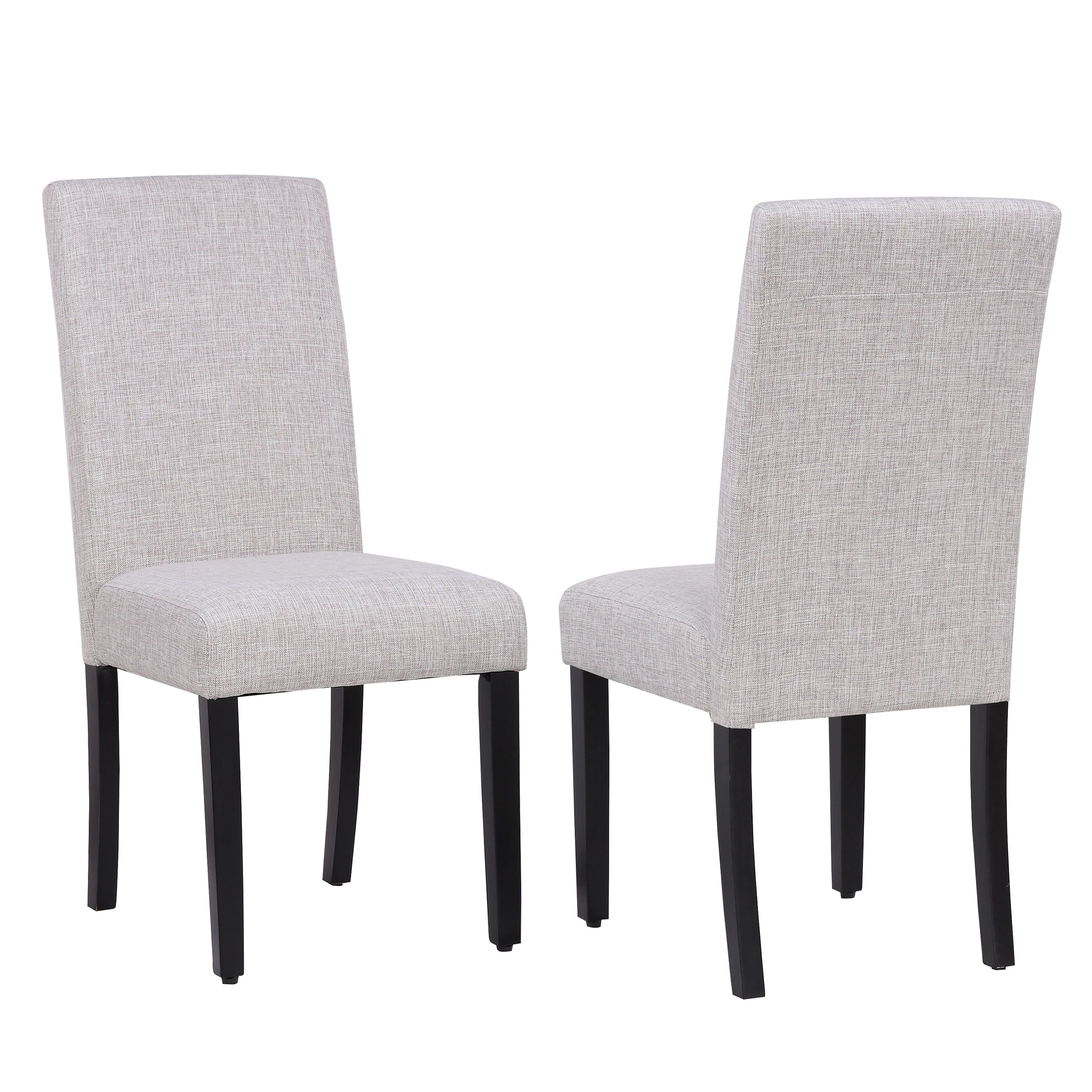 Light Gray Linen Upholstered Dining Chairs with Rubberwood Legs, Set of 2