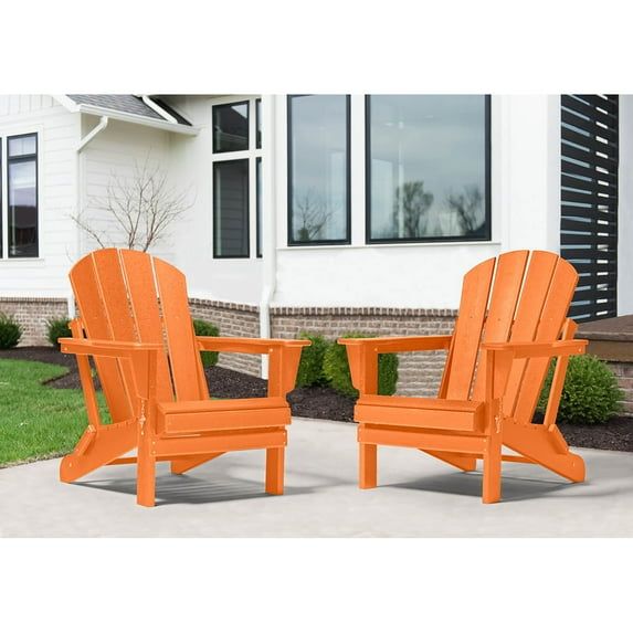 Orange HDPE Folding Adirondack Chairs Set of 2