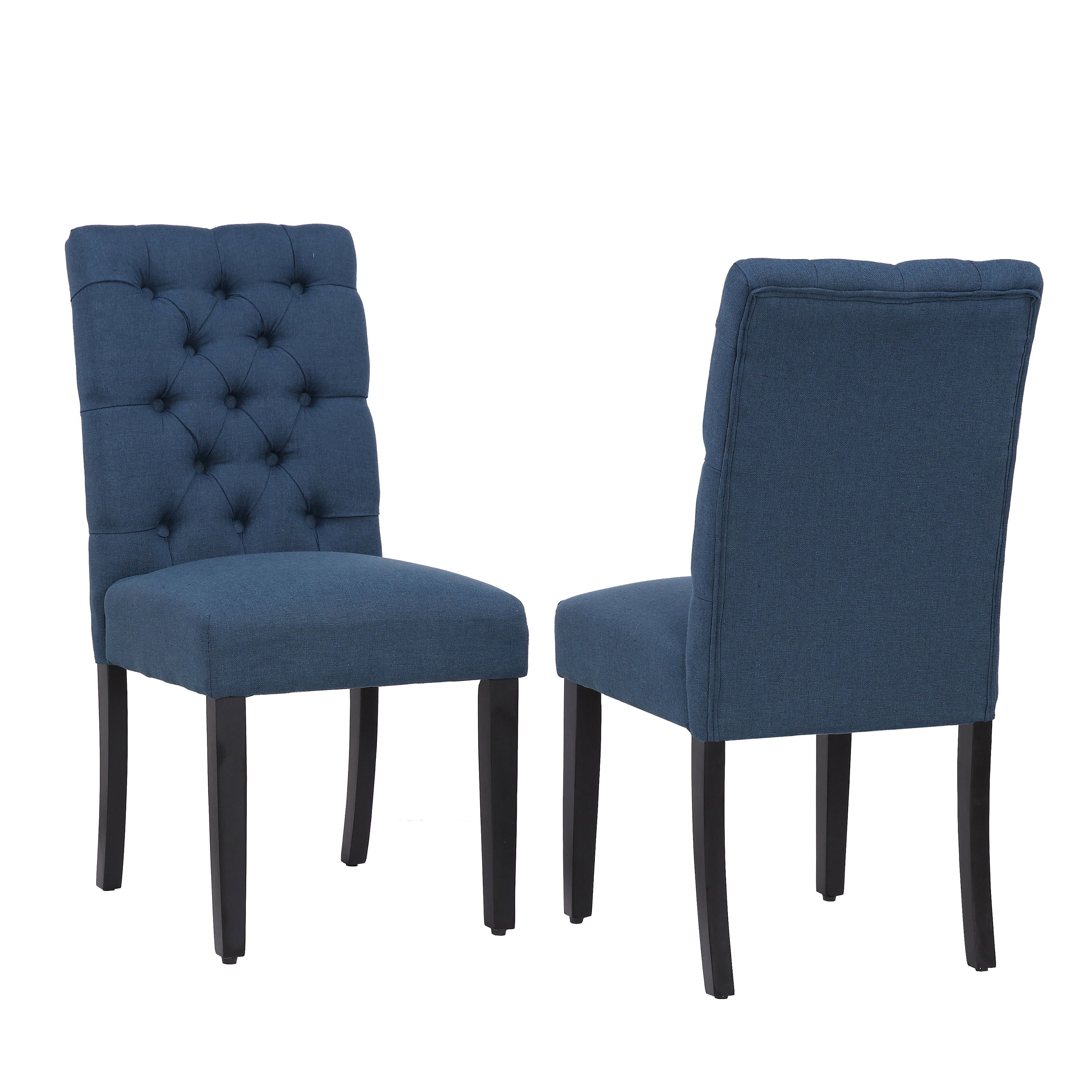 Blue Linen Upholstered Button Tufted Parsons Side Chair Set