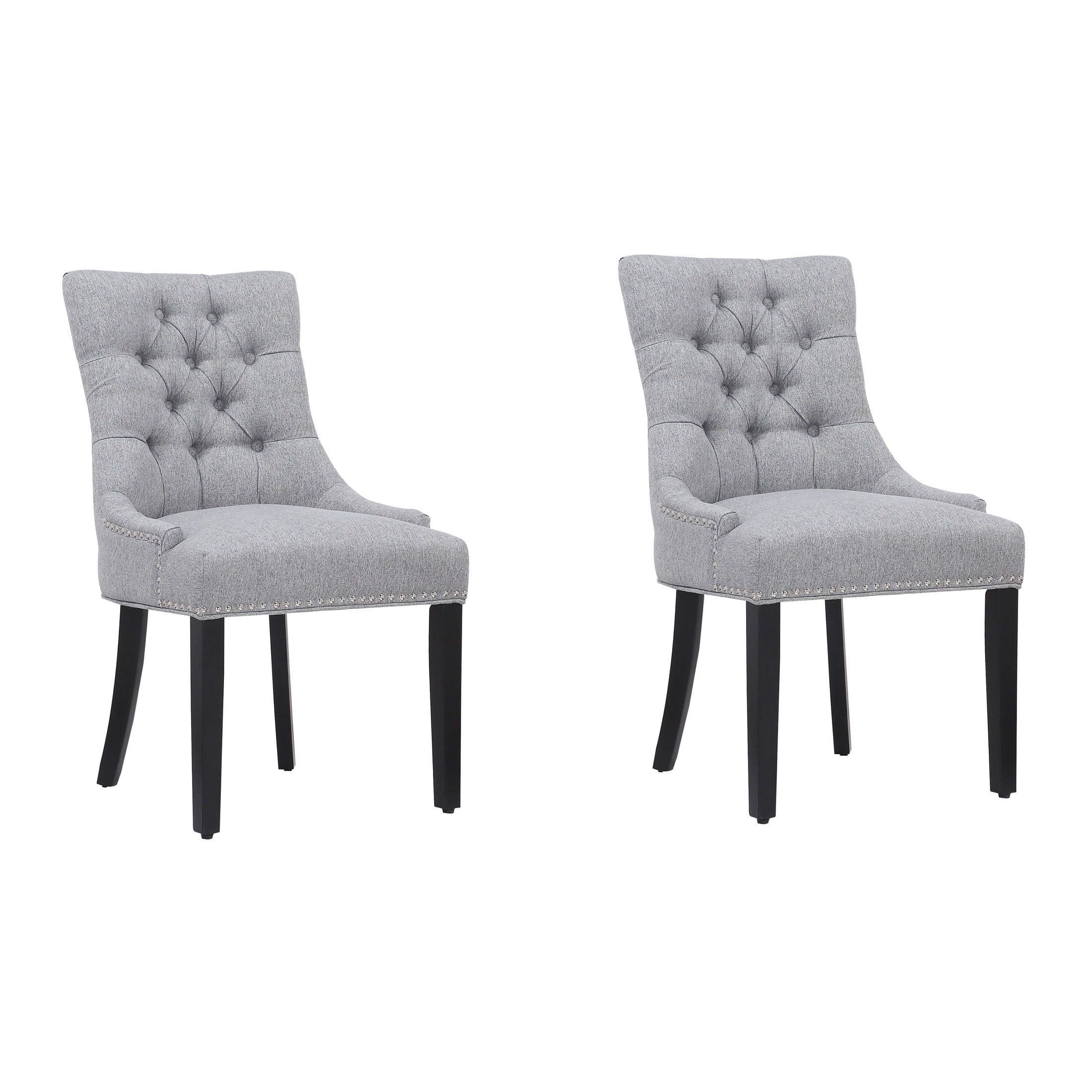 Elegant Gray Linen Tufted Wingback Side Chair Set