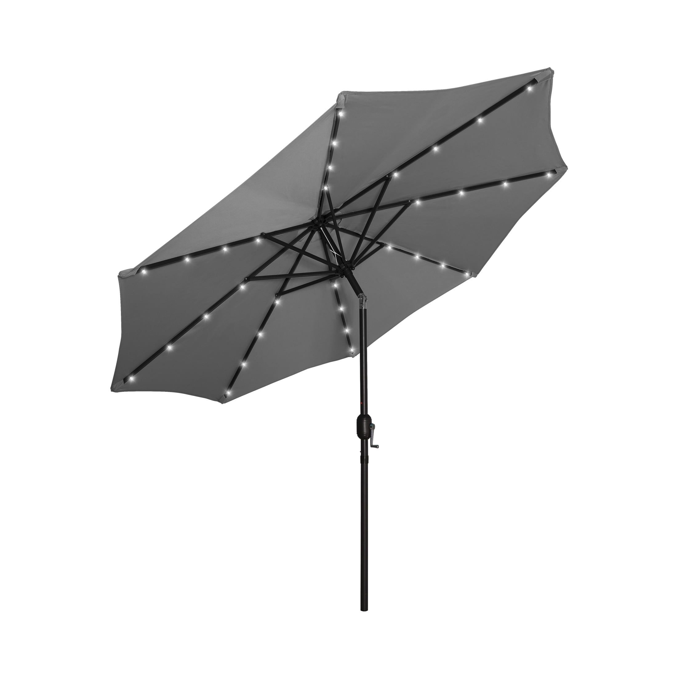 Gray 9 Ft Aluminum Solar LED Patio Umbrella with Crank