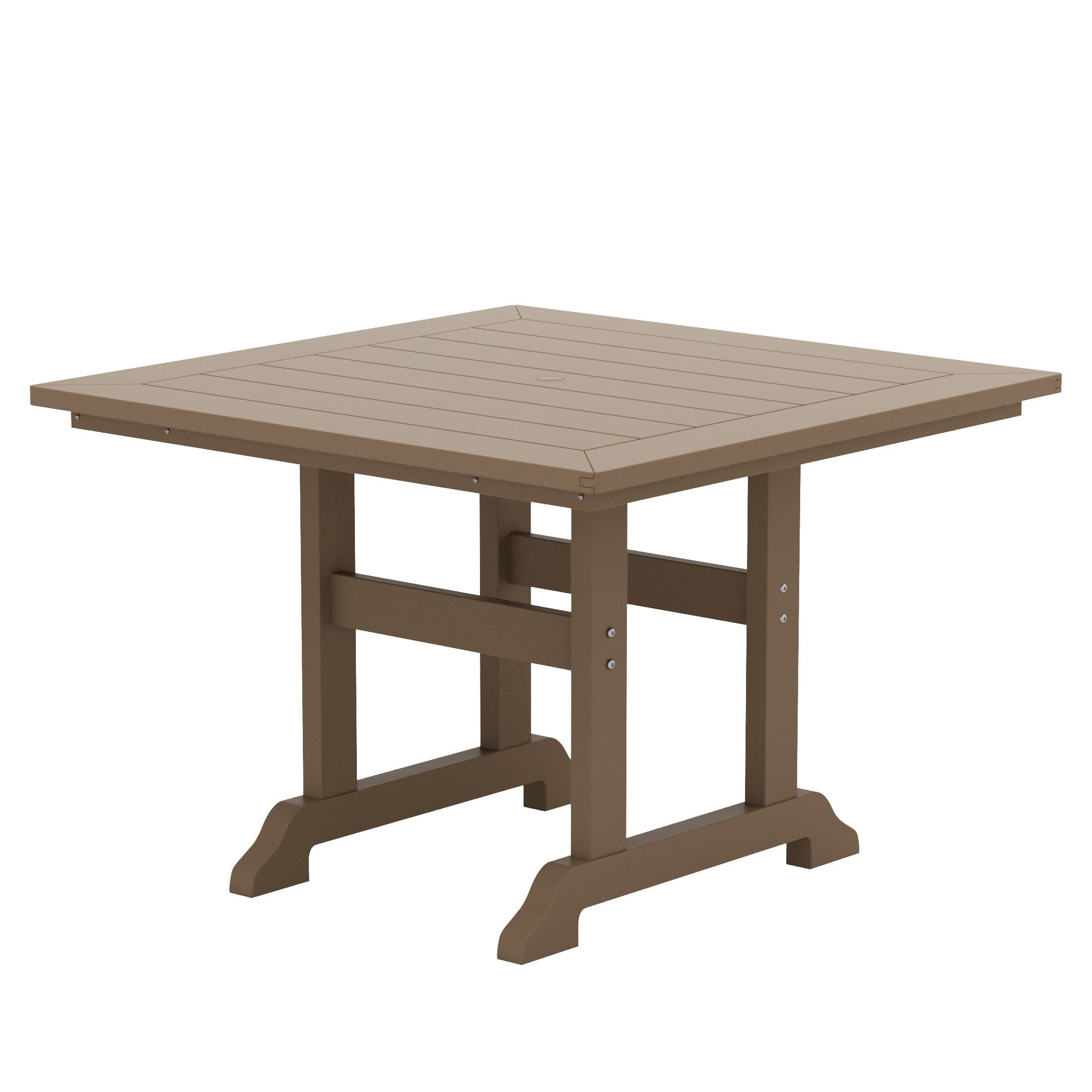 Weathered Wood Square Outdoor Dining Table with Umbrella Hole