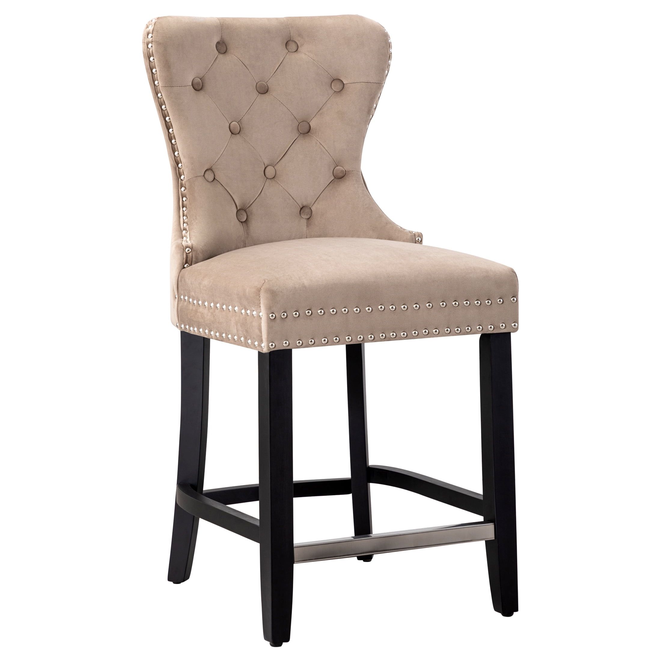 Elegant Velvet Taupe 24" Wingback Bar Stool with Silver Accents