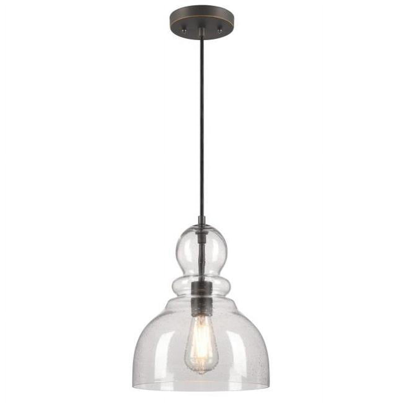 Fiona 12" Black-Bronze Pendant with Clear Seeded Glass Shade