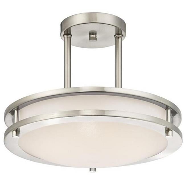 Brushed Nickel LED Semi-Flush Mount Ceiling Fixture with White Glass Shade