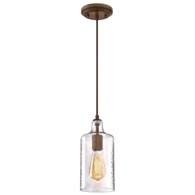 Carmen Barnwood Finish Mini Pendant with Clear Textured Glass