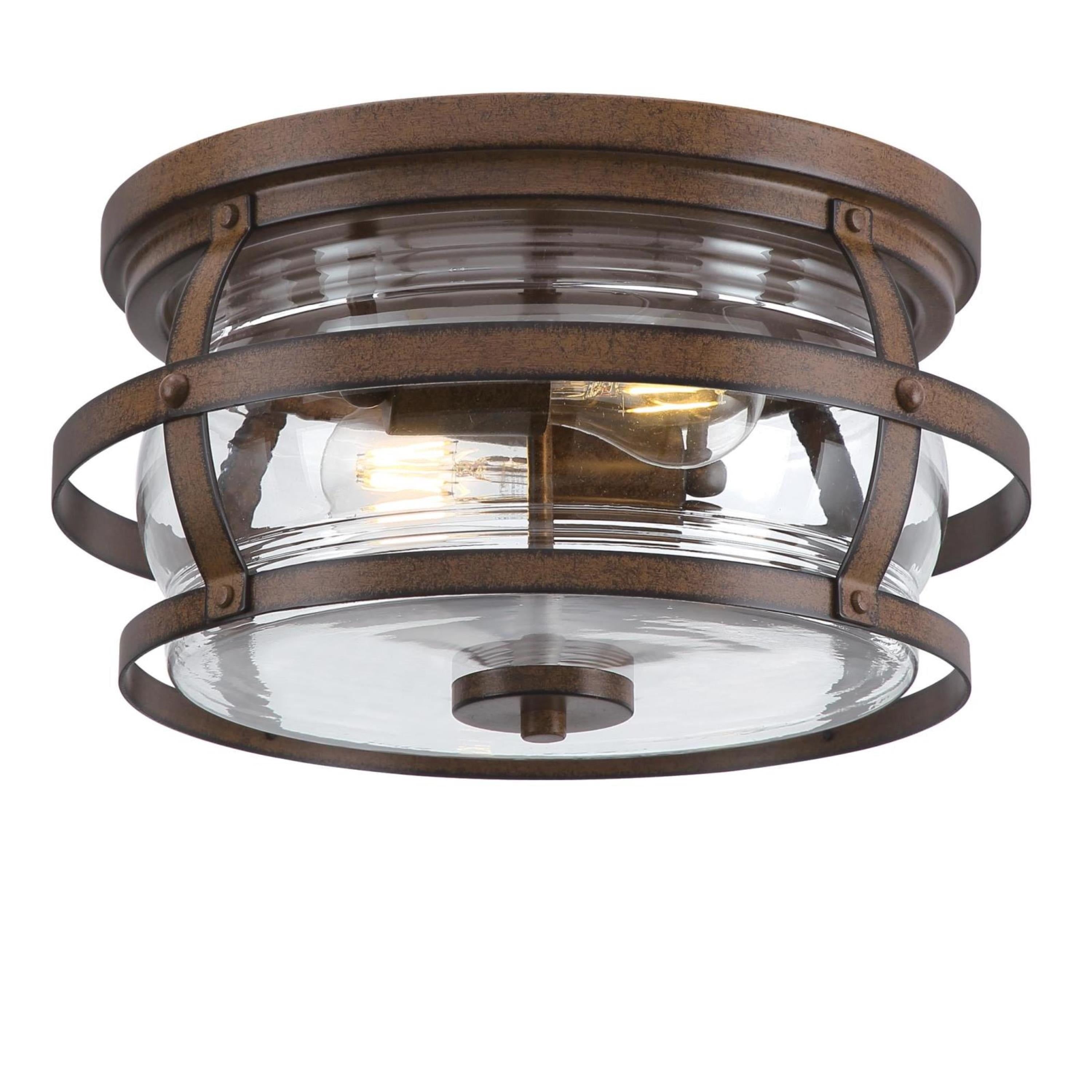 Barnwood and Clear Glass 14-Inch Outdoor Flush Mount Light