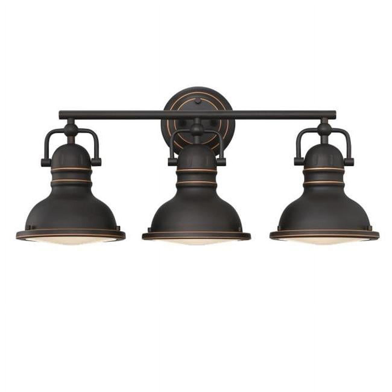 Boswell Vintage-Style Bronze 3-Light Vanity Fixture with Frosted Prismatic Lenses