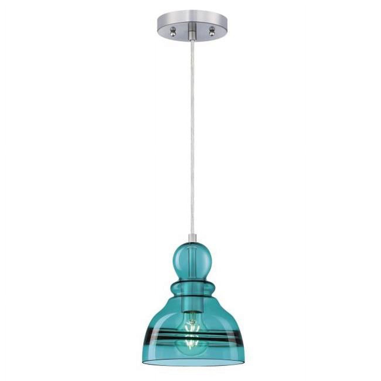 Turquoise Glass Mini Pendant Light with Brushed Nickel Finish