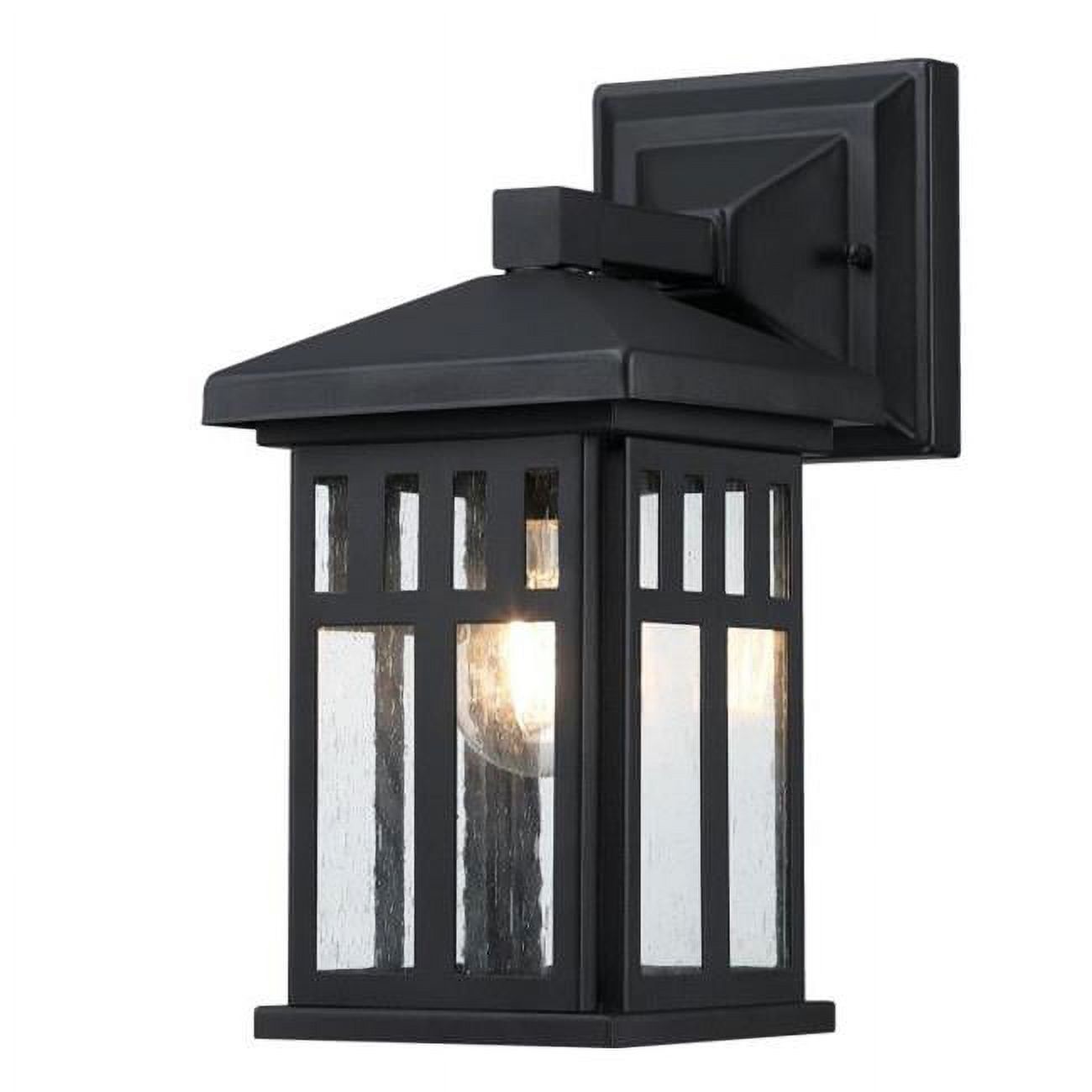 Textured Black Craftsman Outdoor Wall Sconce with Seeded Glass