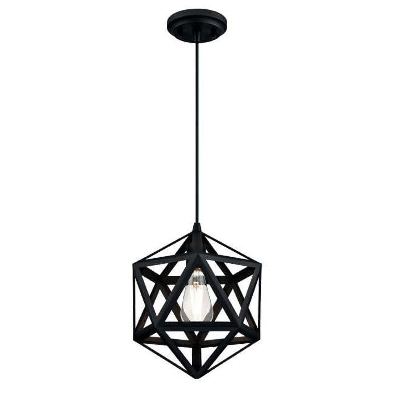 Contemporary Matte Black Geometric Pendant Light 63" Height