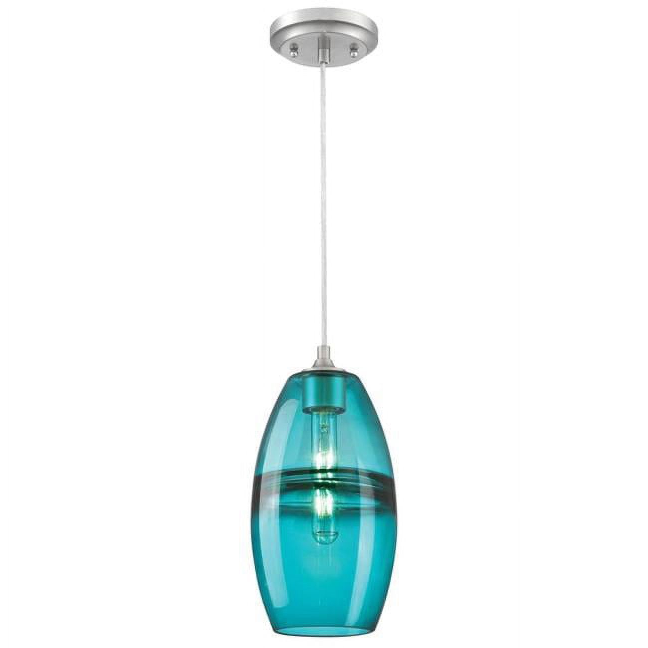 Turquoise Glass Mini Pendant with Brushed Nickel Finish