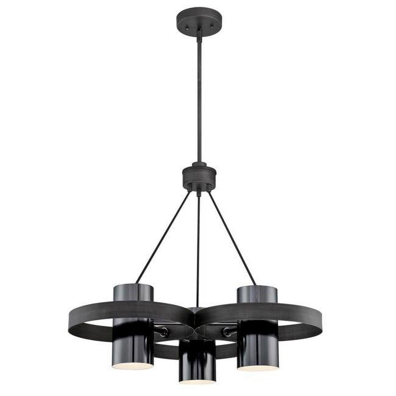 Black Aluminum 3-Light Chandelier with Gun Metal Shades