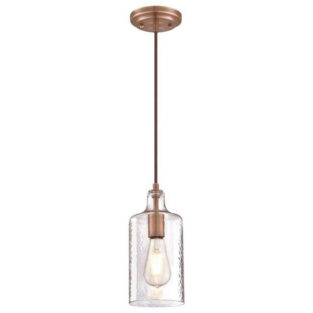 Washed Copper Mini Pendant with Clear Textured Glass Shade