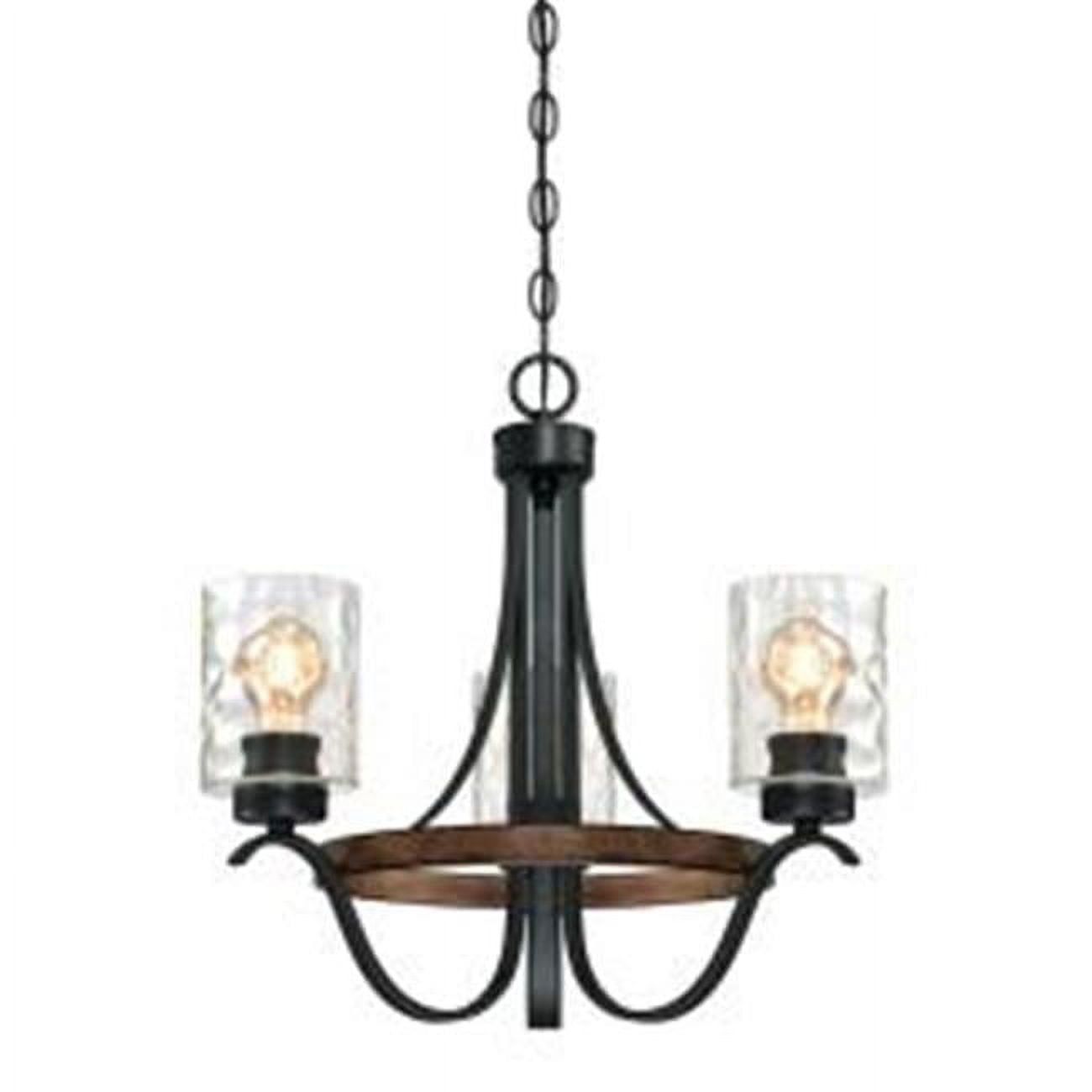 Barnwell Mini Three-Light Chandelier in Nickel and Barnwood