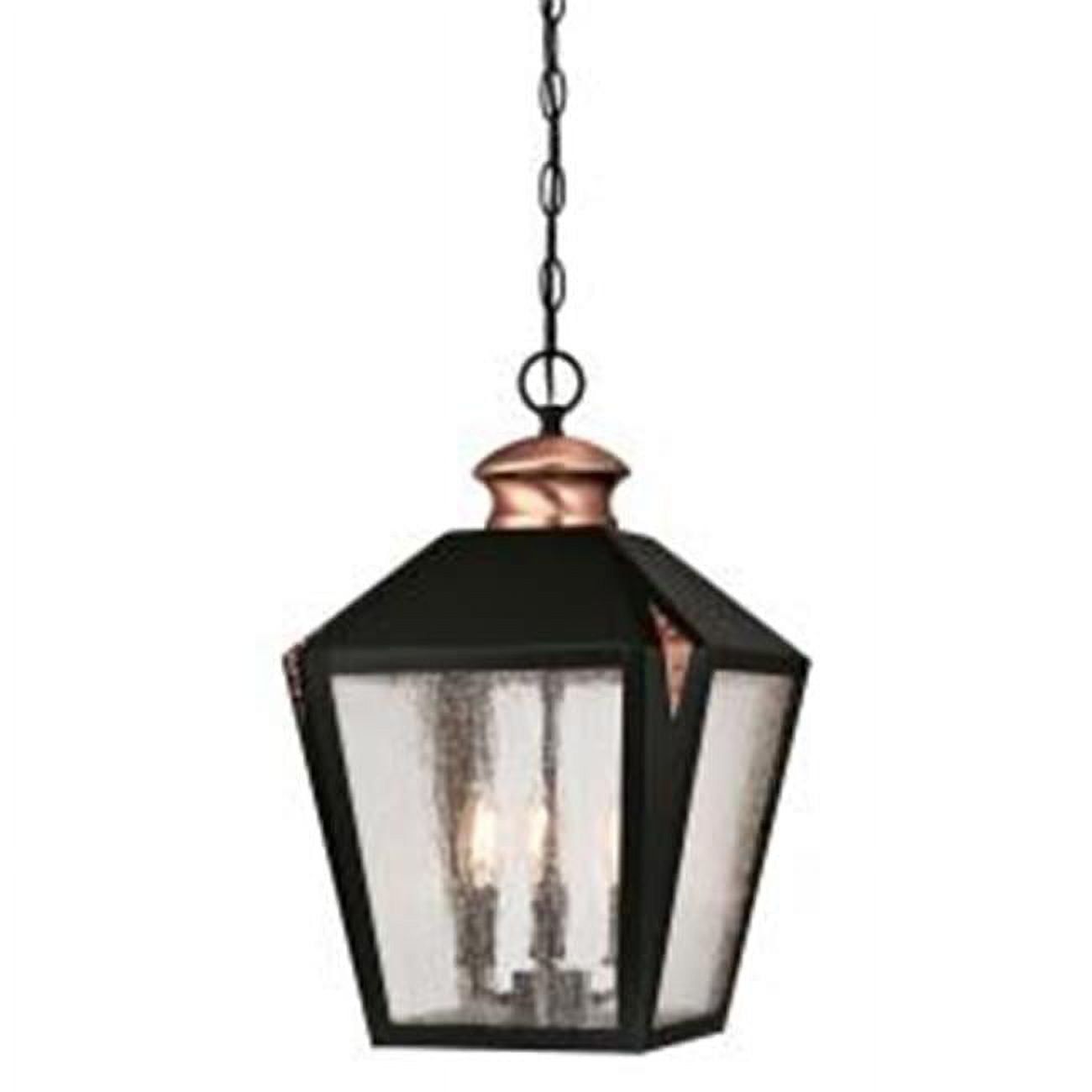 Valley Forge Matte Black Outdoor Pendant with Washed Copper Accents and Clear Seeded Glass