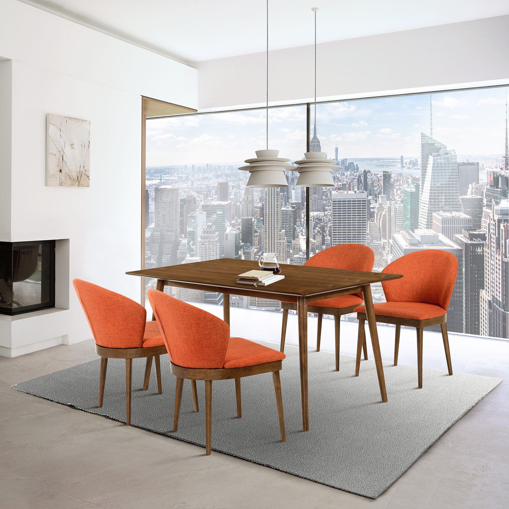 Walnut and Orange Mid-Century Modern 5-Piece Dining Set