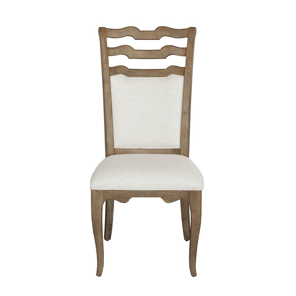 Brown Linen Upholstered Ladderback Side Chair with Wood Frame