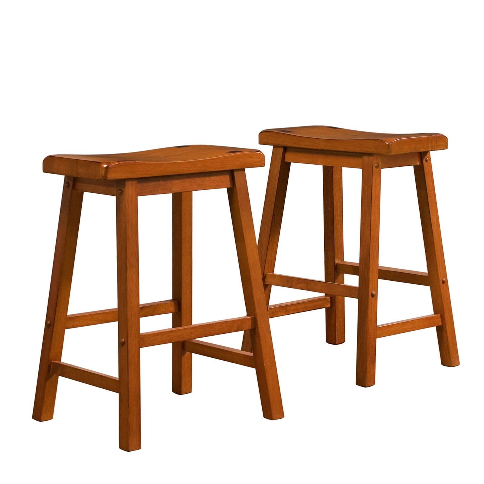 Alta 24" Oak Wood Saddle Style Backless Counter Stool, Set of 2