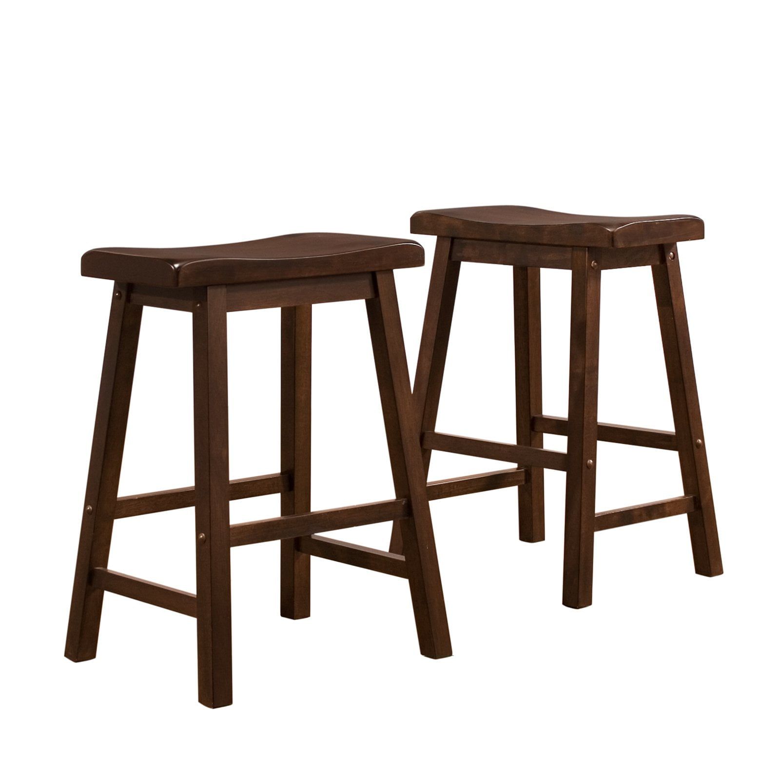 Warm Cherry Solid Wood 24" Backless Saddle Stool, Set of 2