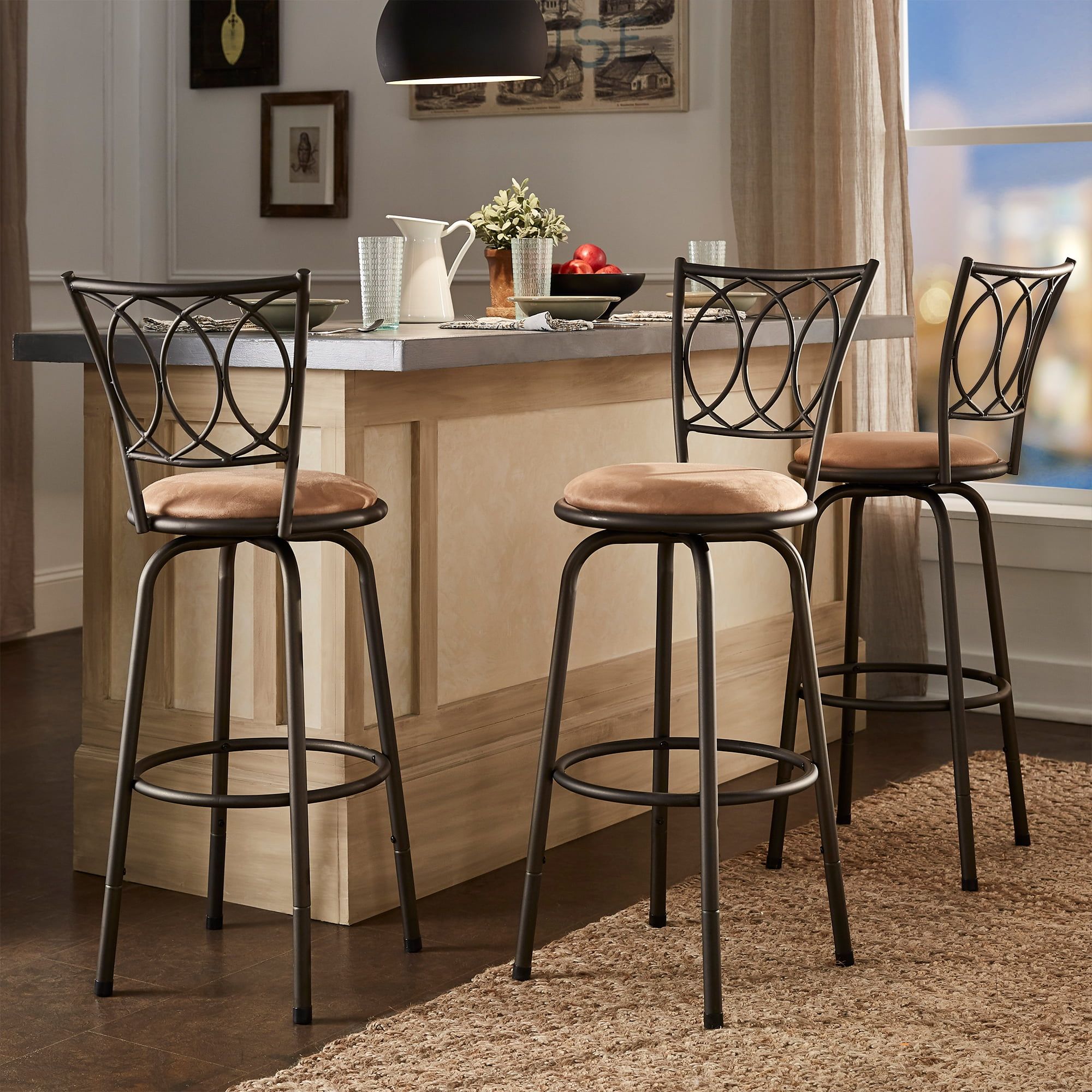 Aidan Scroll Back Adjustable Swivel Bar Stools Set of 3