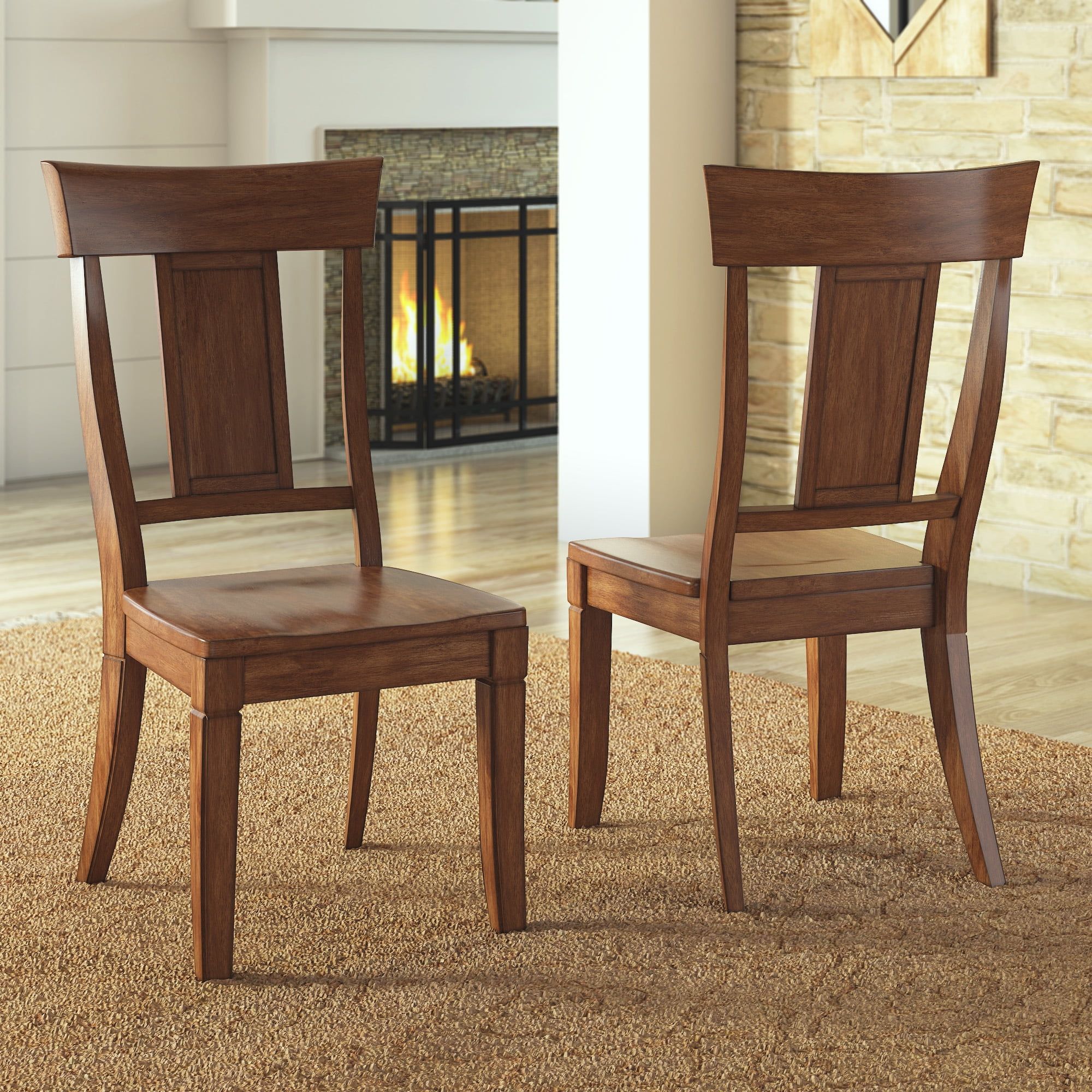 Oak Brown Solid Wood Farmhouse Dining Chairs, Set of 2