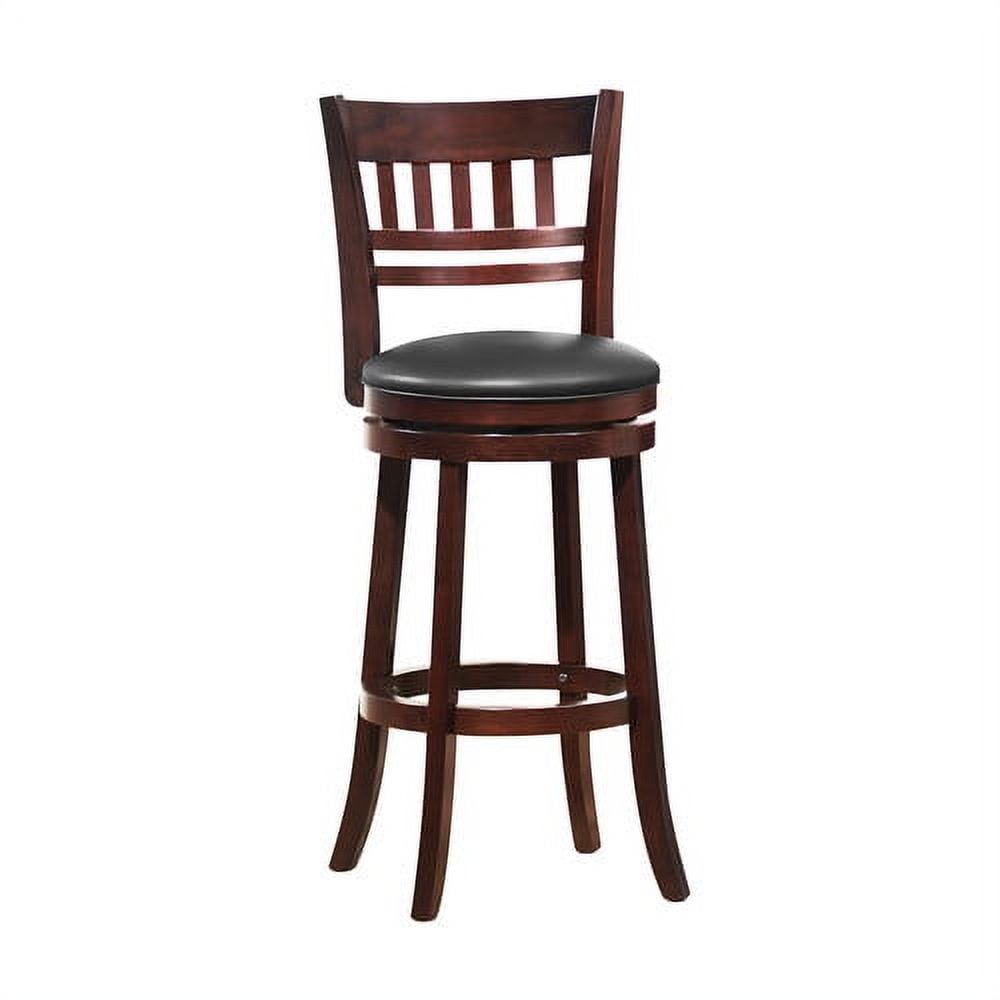 Elegant Dark Cherry Swivel Bar Stool with Black Faux Leather Seat