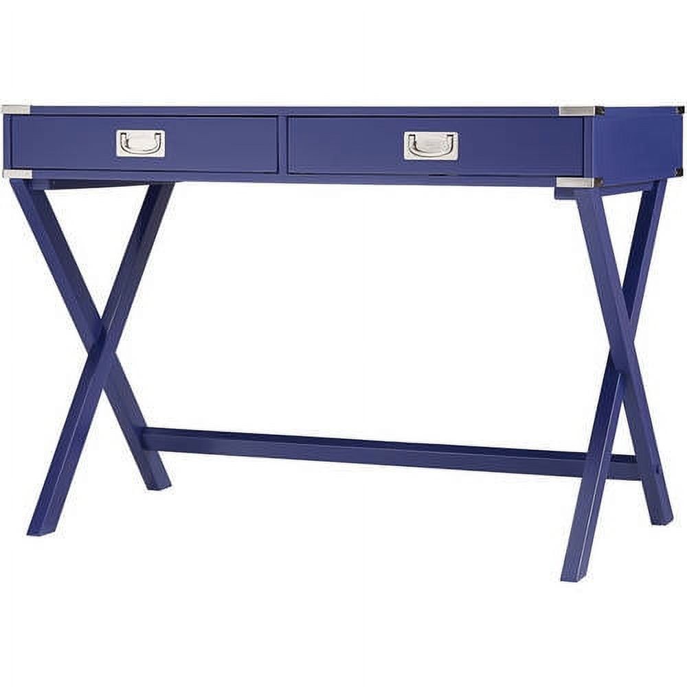 Twilight Blue Wood X-Base Writing Desk with Drawers