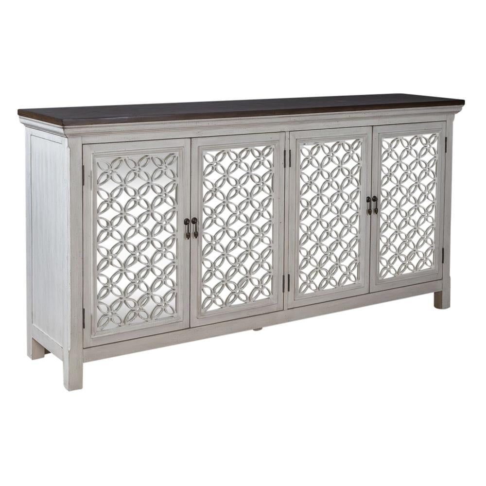 Westridge 72" Antique White Eucalyptus & Ash Mirrored Accent Cabinet