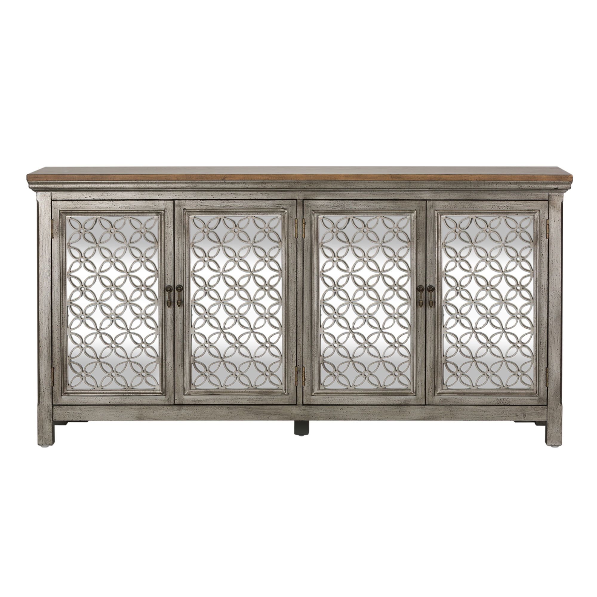 Gray Adjustable Shelving 4-Door Accent Cabinet