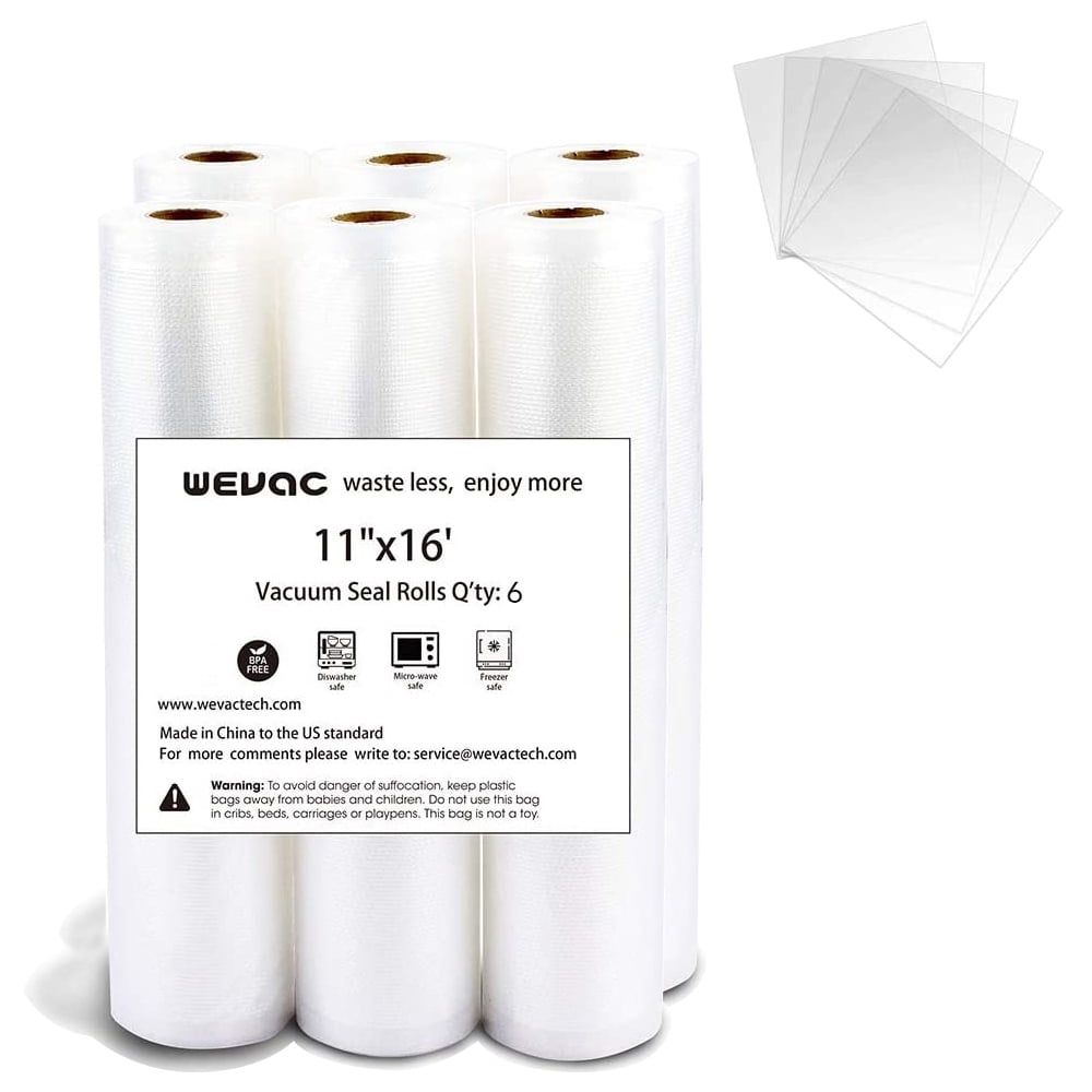 Wevac 11" x 16' Clear Vacuum Seal Rolls, 6 Pack