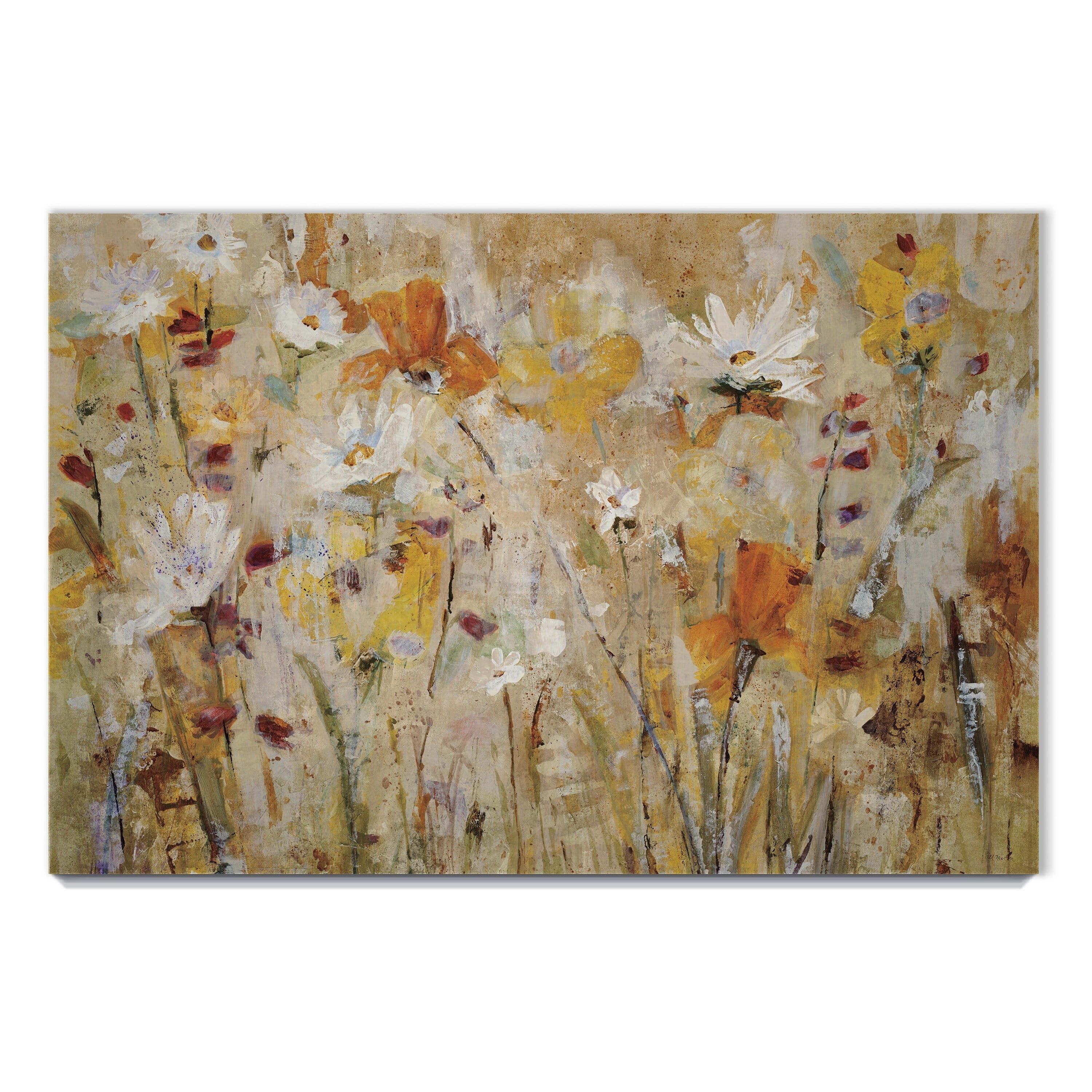 Large Floral Beige and Yellow Canvas Wall Art