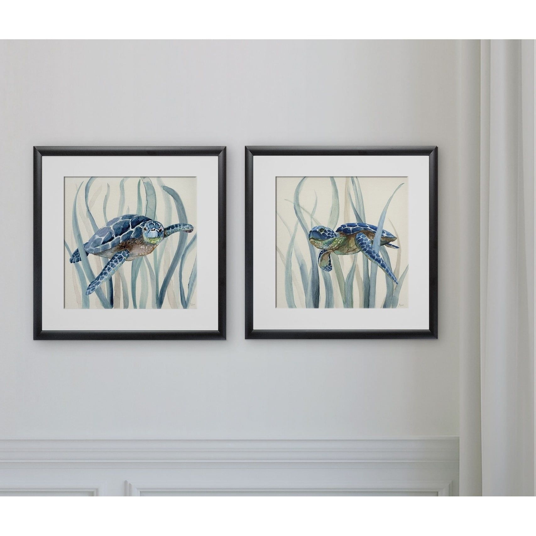 Turtle in Seagrass I 16x16 Framed Art Print Set