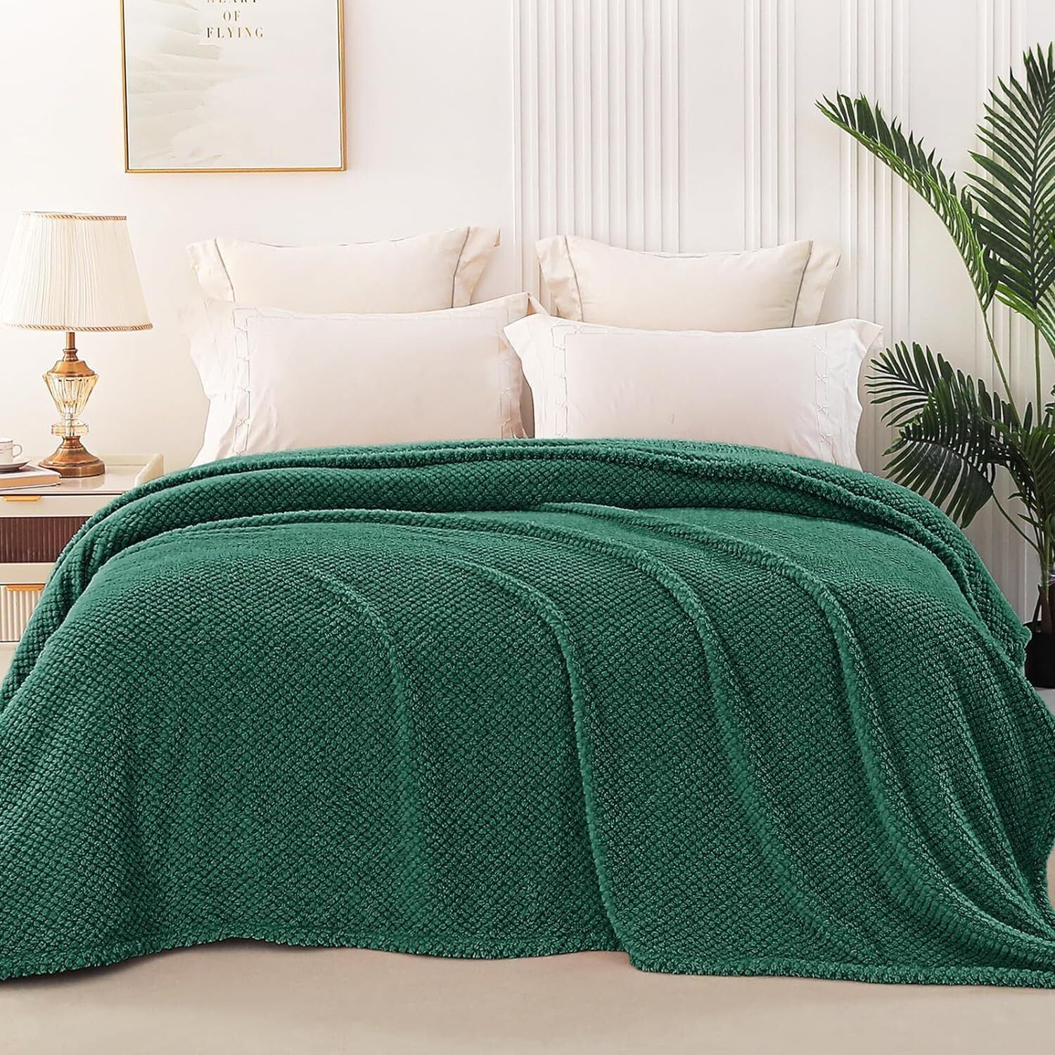 King Size Deep Green Fleece Sherpa Blanket